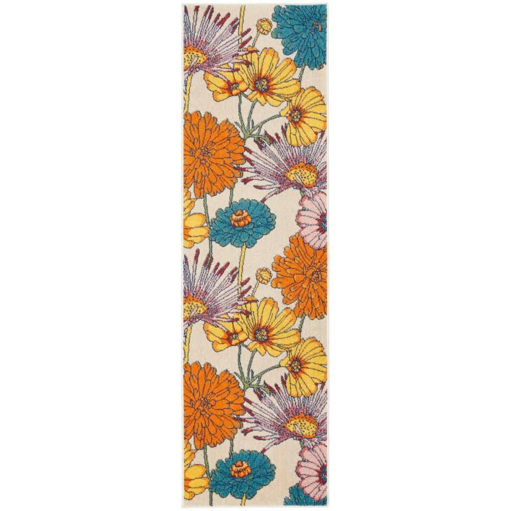 Nourison Allur Oversized Flowers Indoor Area Rug Ivory Multicolor 2'3" x 7'6"
