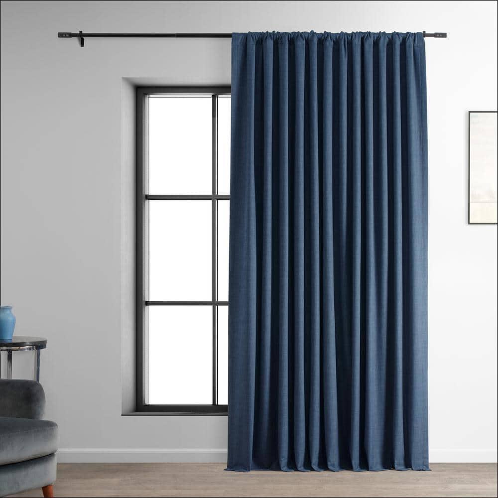 Exclusive Fabrics  Performance Linen Extrawide Hotel Blackout Curtain (1 Panel) 100 X 108 - Dark Blue