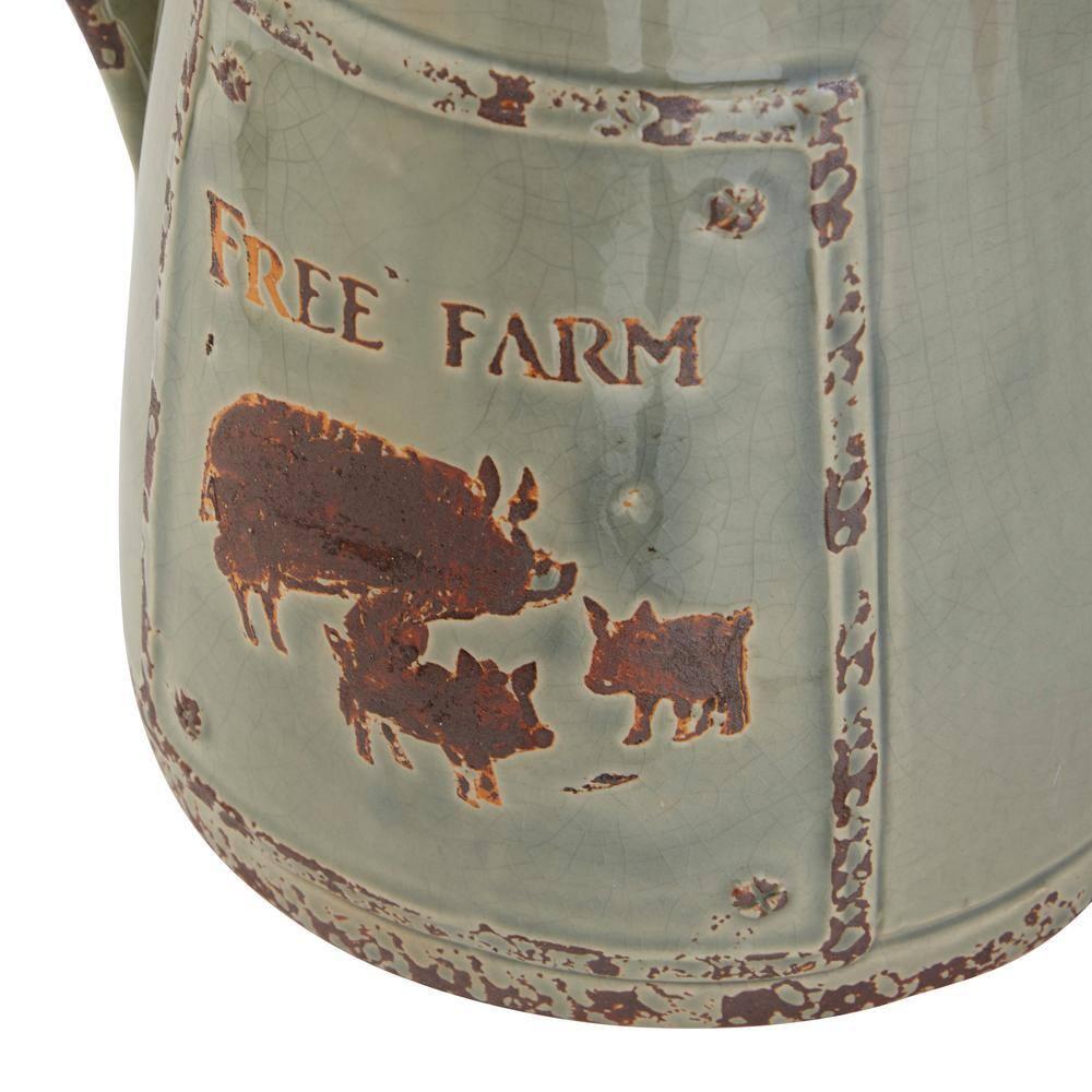 DecMode 10"W, 13"H Porcelain Farmhouse Decorative Jar, Grey, 1 - Piece