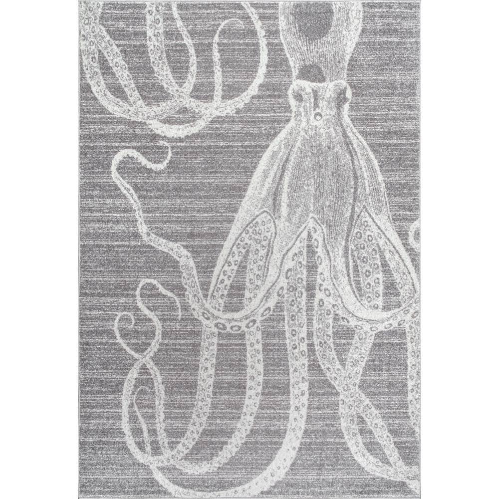 Nuloom Octopus Animal 3x5 Accent Indoor Area Rug for Living Room Bedroom Dining Room Entryway Kitchen, Grey/Ivory
