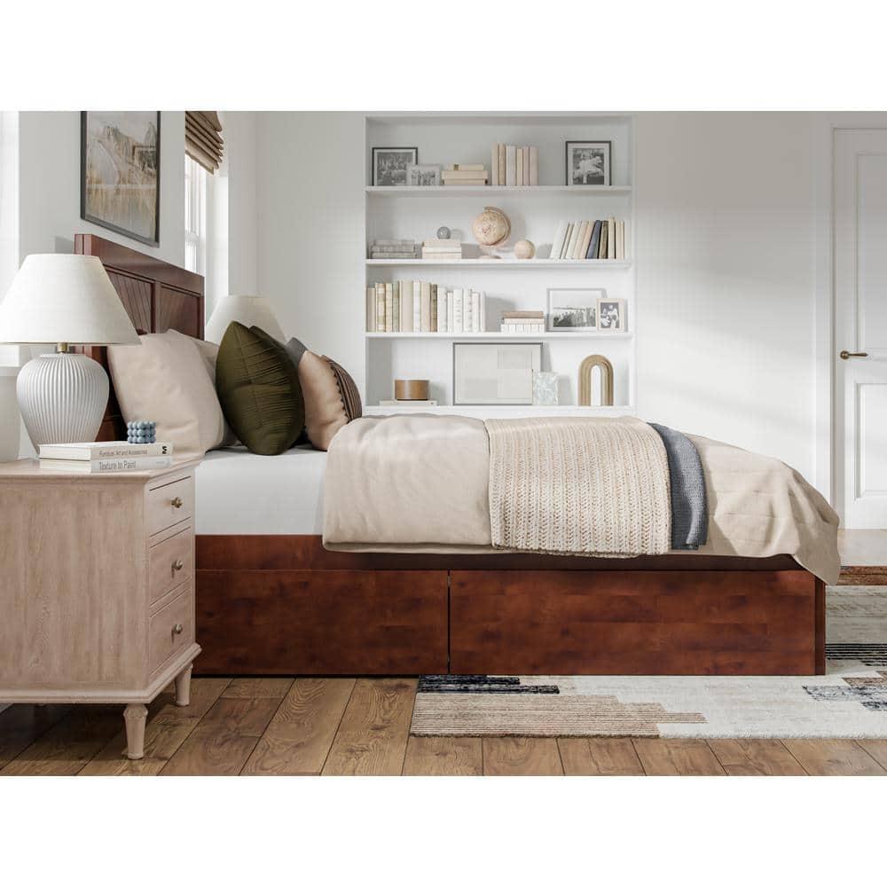 AFI Canyon Walnut Solid Wood Platform Bed with Matching Footboard & Storage Drawers, Queen