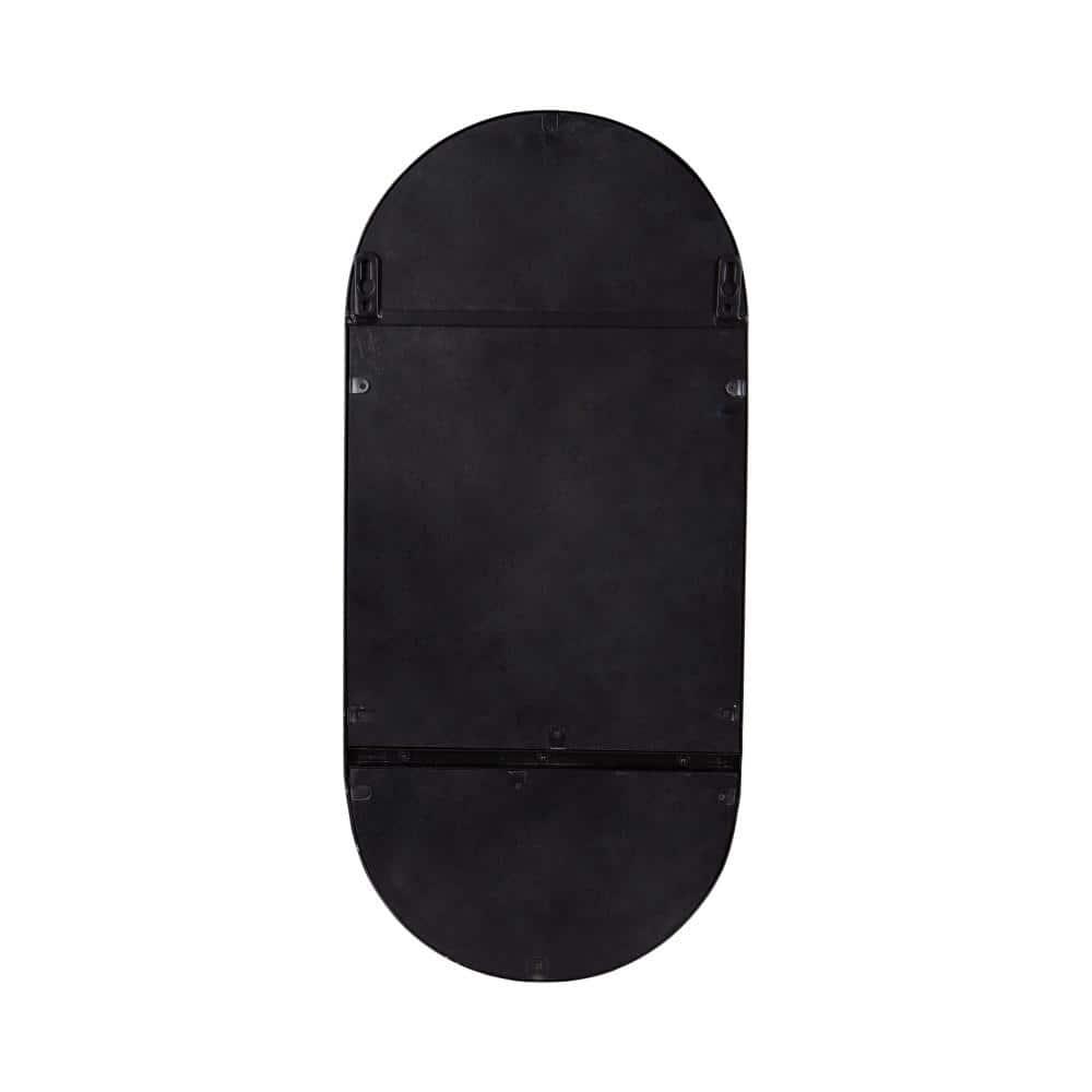 11"x25" Estero KD Metal Wall Mirror with Shelf Black - Kate & Laurel All Things Decor: Oval, Mid-Century Modern