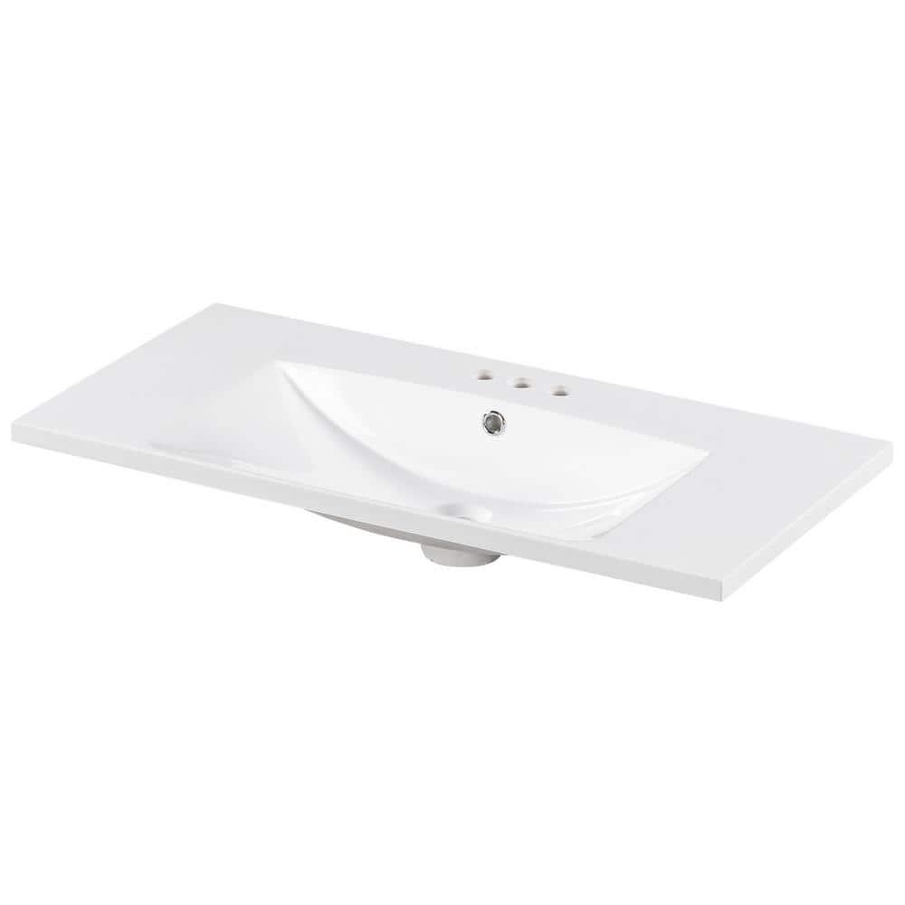 36" Countertop Bathroom Sink, Resin Bathroom Sink With Faucet Holes, Bathroom Vessel Sink, Stain-Resistant Countertop Basin, White
