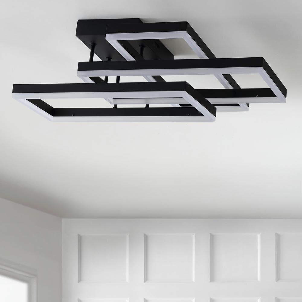 Turing 28" Geometric Integrated LED Metal Flush Mount, Black