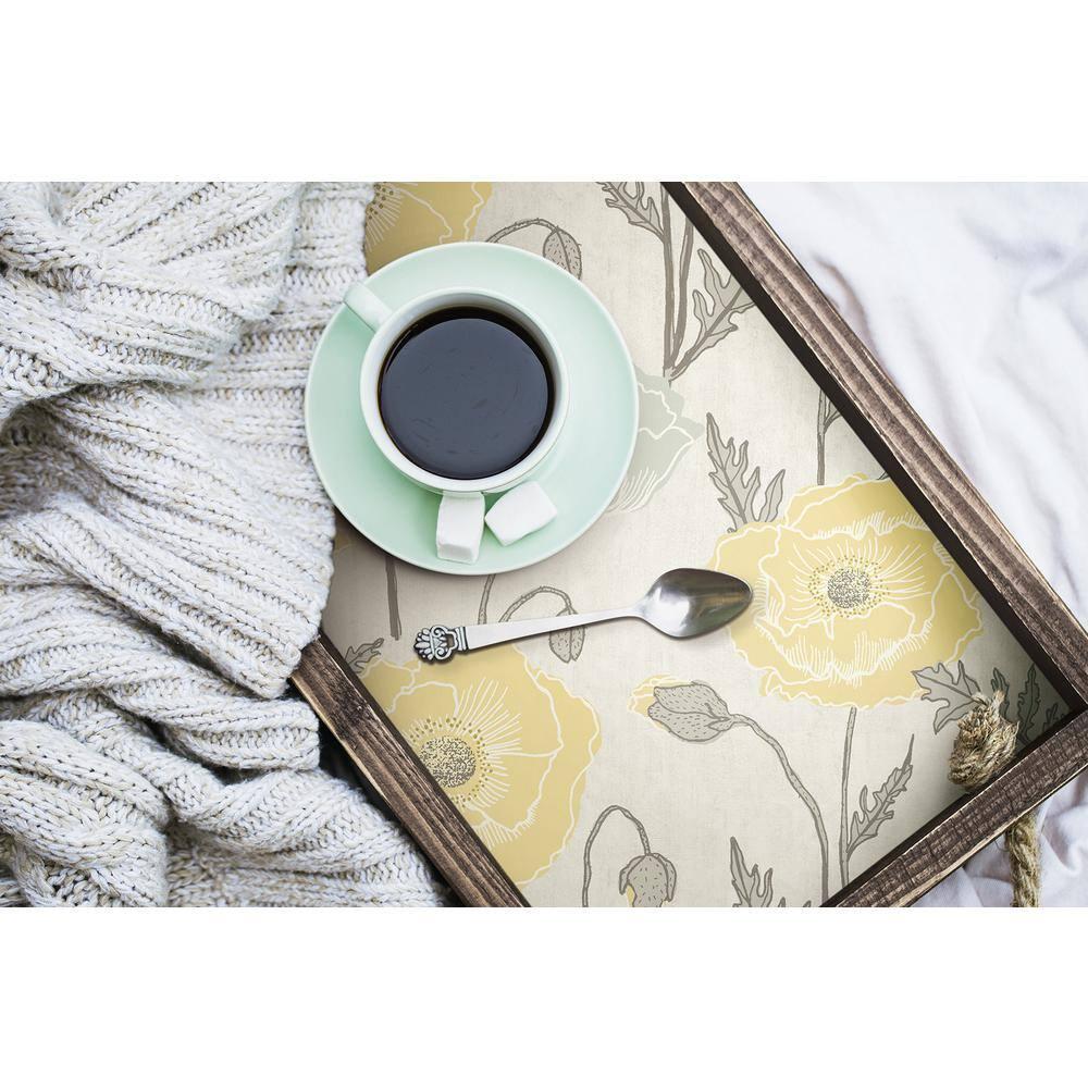 Aqua and Yellow Poppy Field Peel and Stick Wallpaper