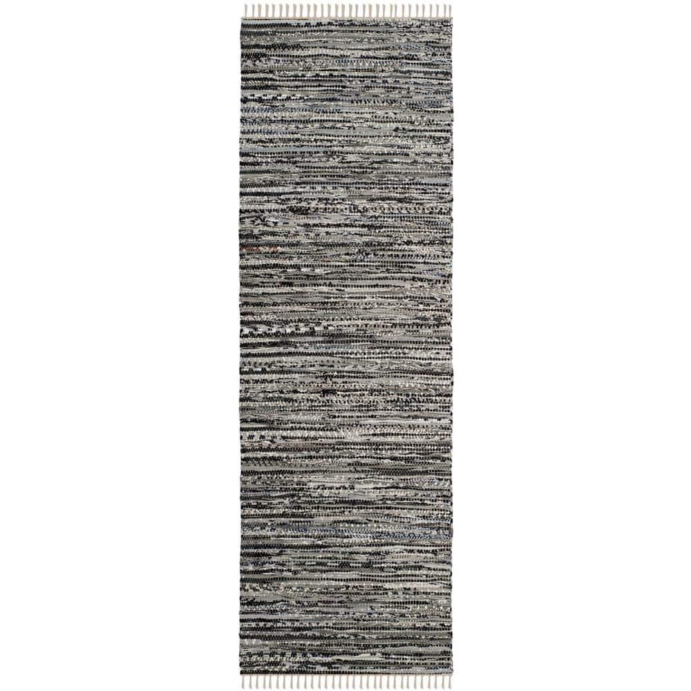 Rag Rug RAR128 Hand Woven Indoor Runner Rug - Grey - 2'3"x7' - Safavieh.