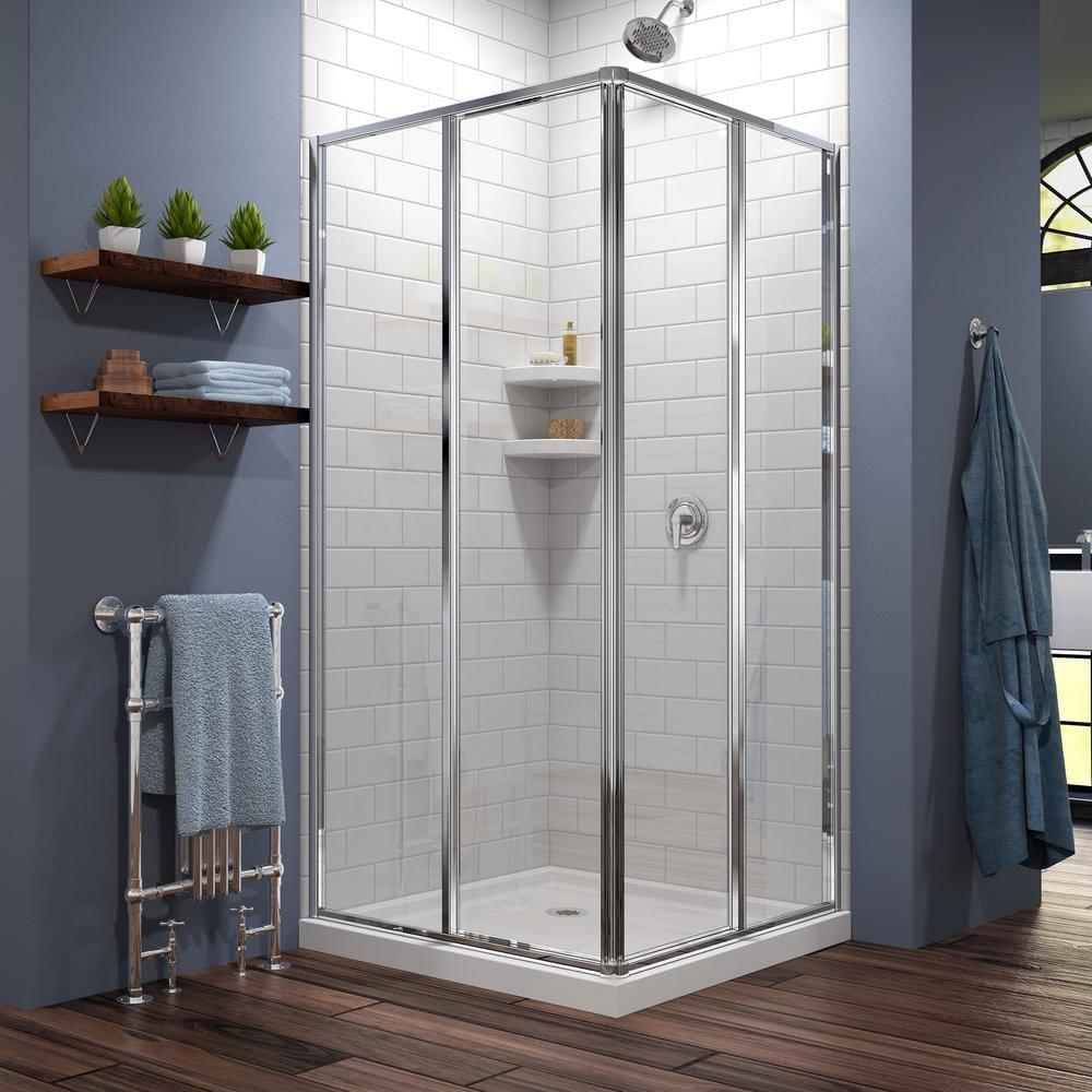 Cornerview 36" x 74.75" Framed Square Sliding Shower Enclosure with Base Included