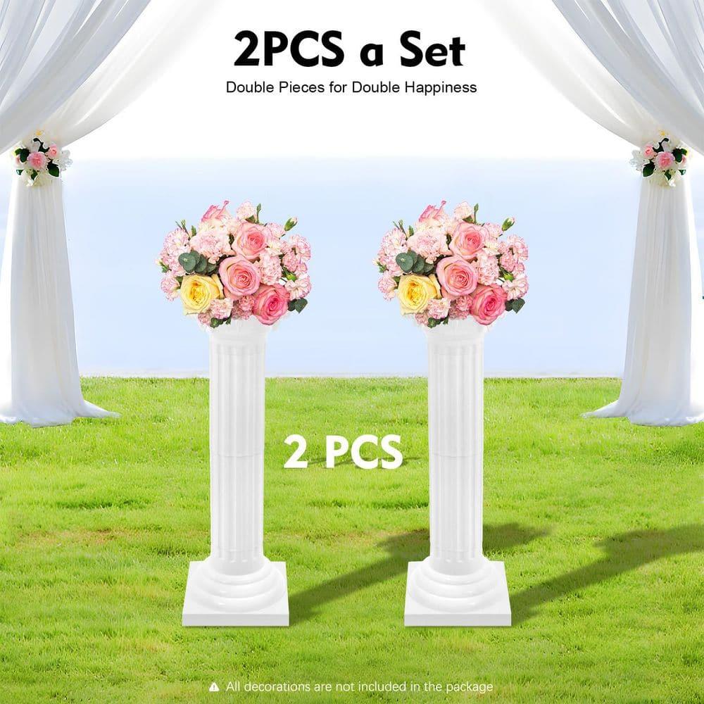 2Pcs European Style Roman Columns Wedding Column Stand Roman Pillar Plastic Greek Column Statue Plant Stand Wedding Event Party Decorative Column Pedestal Flower Pot Holder Decor (10.63x34.65 Inch)