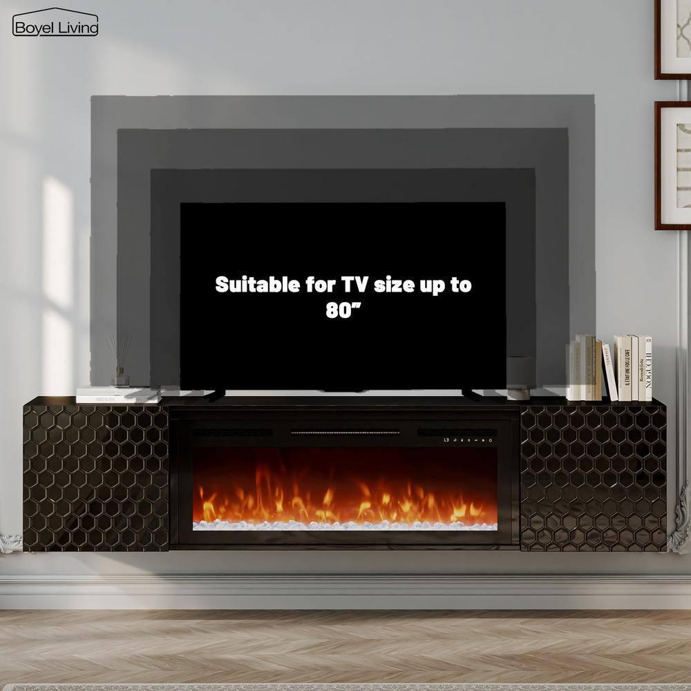 Clihome 67" MDF Wall Mounted TV Stand with 36" Electric Fireplace Black