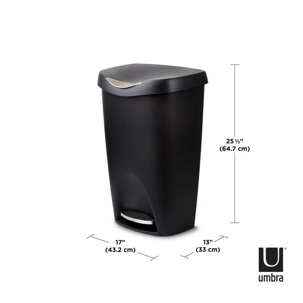 Umbra 13gal Brim Step Trash Can Black/Nickel: Kitchen Trash Can, 50 Quart, Indoor, Polypropylene, Spot Clean
