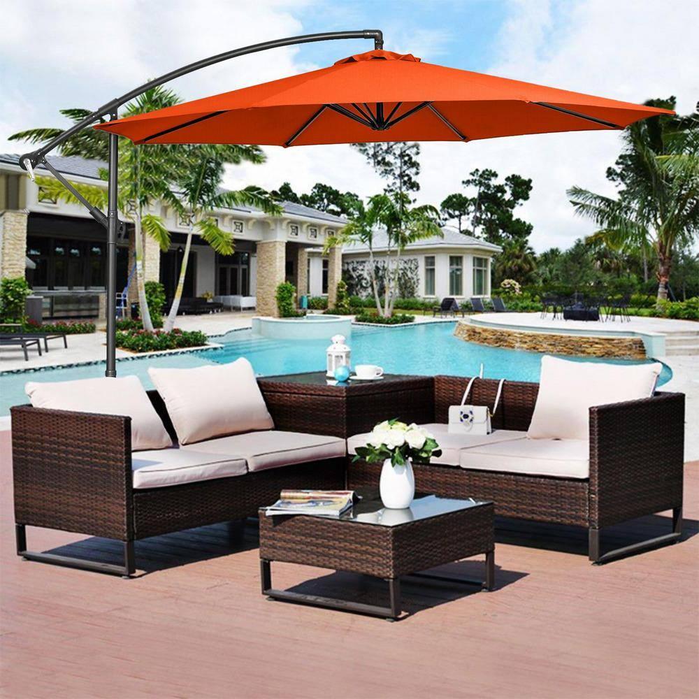 Tangkula 10FT Patio Offset Umbrella 8 Ribs Cantilever Umbrella w/Crank for Poolside Yard Lawn Garden Orange