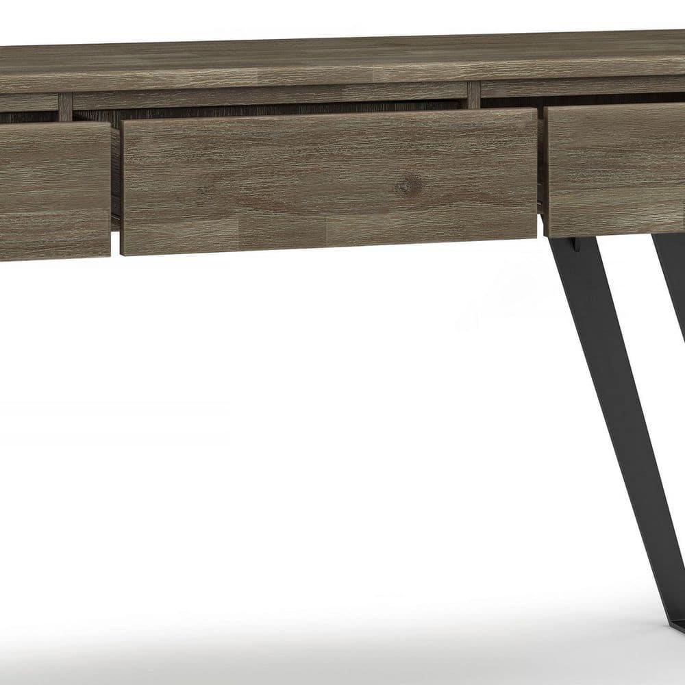 Lowry 60"W Solid Wood Modern Industrial Storage Console Table with 3 Storage Drawers and Metal Legs