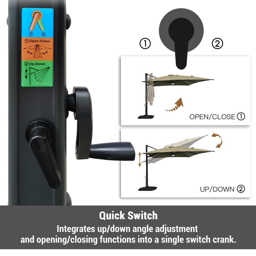 10x13 ft. 360° Rotation Square Cantilever Patio Umbrella with Bluetooth Speaker and LED Light in Taupe