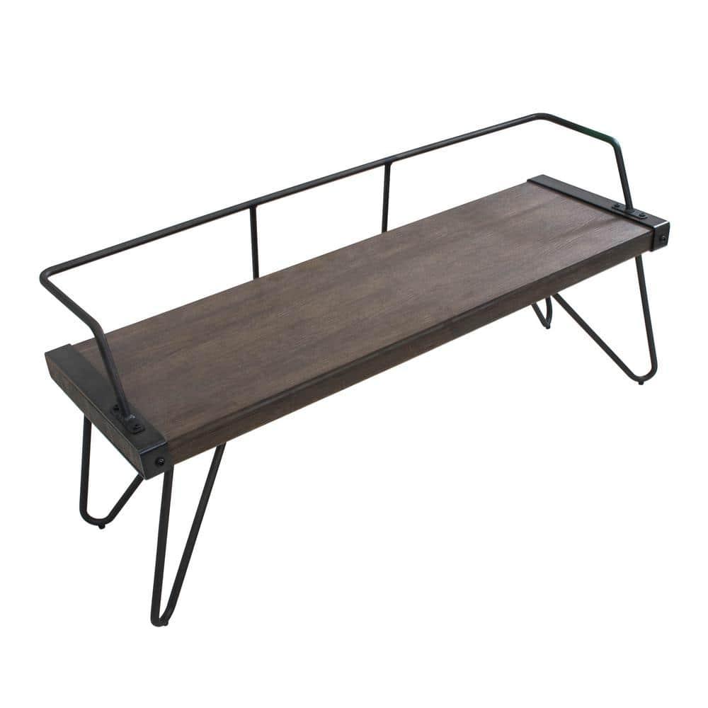 LumiSource Stefani Industrial Bench Antique Metal: Rectangle, Metal Frame, Seats 2, No Upholstery