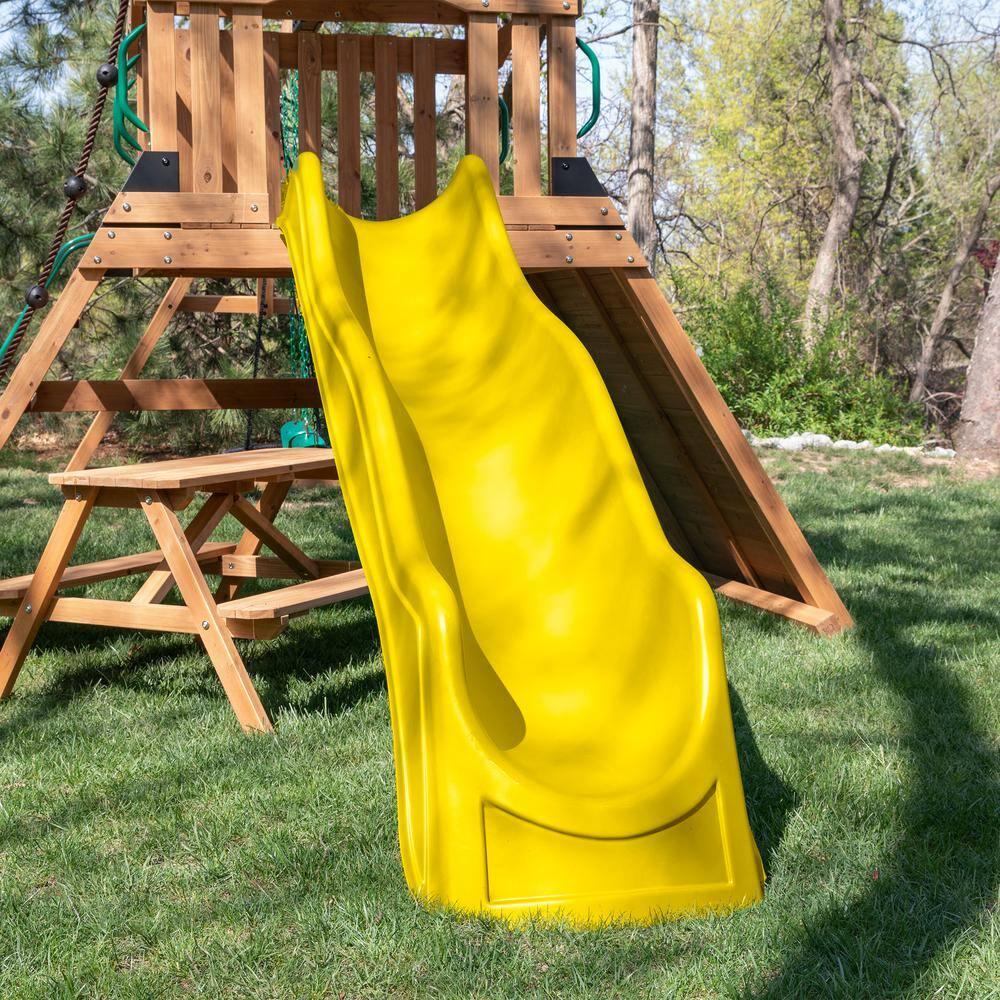 Backyard Discovery Endeavor II Cedar Wood Swing Set, Slide, Play Deck, Double Rock Wall
