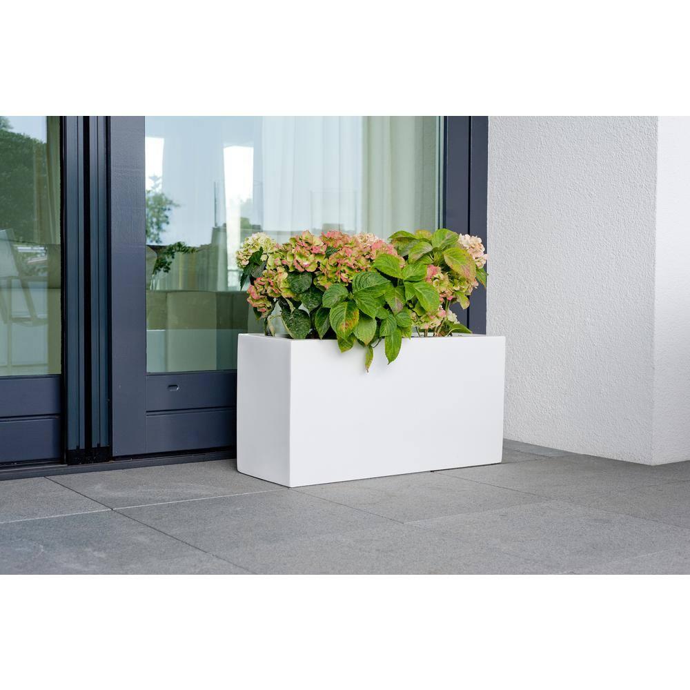 Pottery Pots USA Inc. Pottery Pots Jort Small Fiberstone Indoor Outdoor Modern Rectangle Planter, 16 Inch Tall White 32"