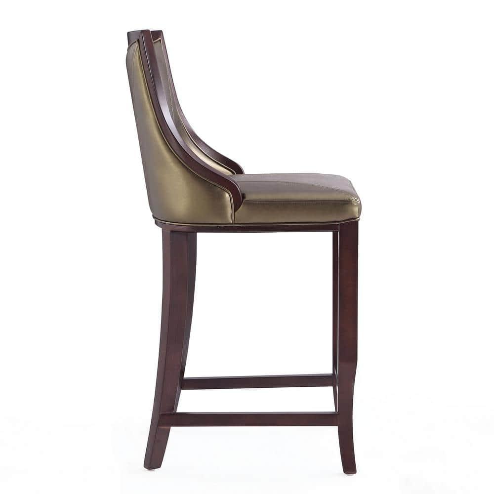 Set of 2 Emperor Upholstered Beech Wood Faux Leather Barstools Bronze - Manhattan Comfort: Semi-Gloss Finish, No Assembly Required