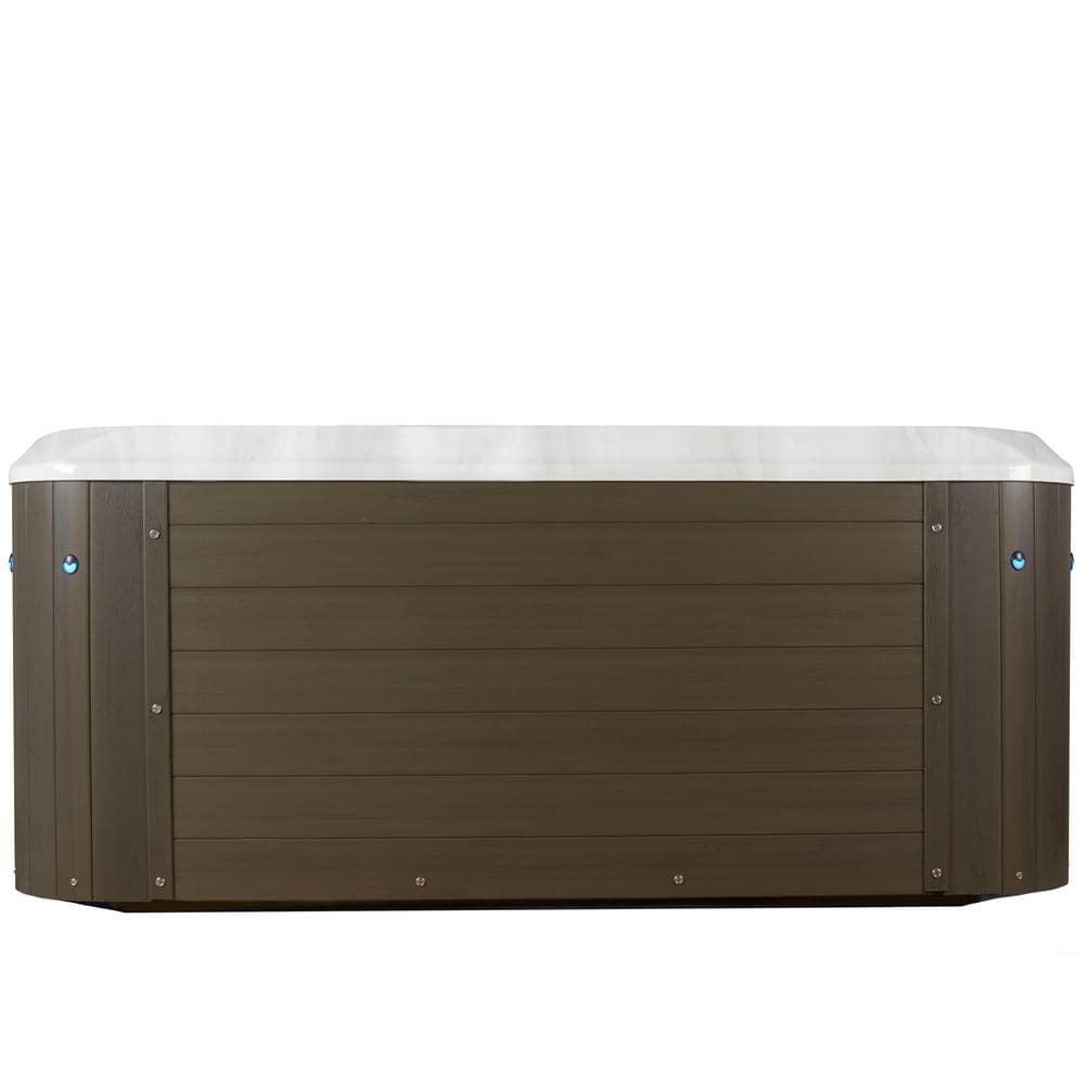 Amplified 6-Person 100-Jet Double-Lounger Hot Tub Spa with Bluetooth Stereo, 3 Pumps, LED Lighting, Stainless Steel Heater and Ozonator, Insulated Cover and Steps Included