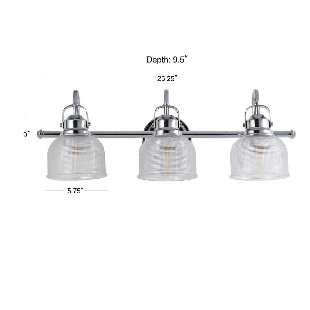 JYL7409A Virginia 25.25" 3-Light Metal/Glass LED Traditional Classic Vanity Light Modern 2700K LED 4W Bulbs Entryway Lobby Kitchen Bathroom Bedroom Living Room Hallway, Chrome