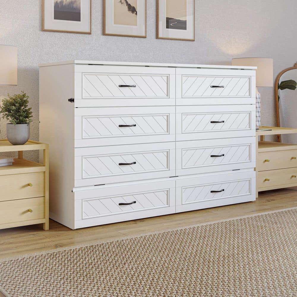 AFI Alpine Queen Wood Murphy Bed Chest with Mattress and Built-in Charger, White