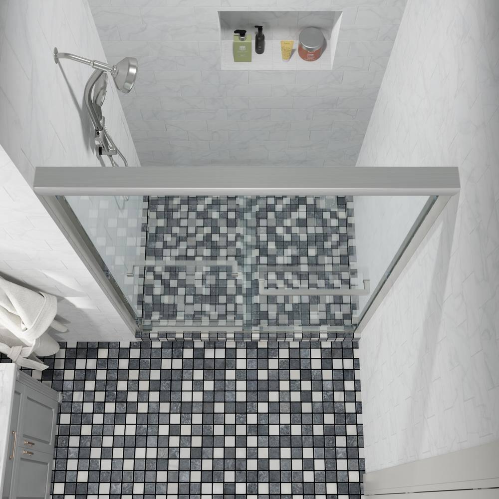 COUOKO 48" W X 76"H Semi-Frameless Shower Door Bypass Sliding Shower Enclosure, Brushed Nickel RD-CUK6A22-48SS