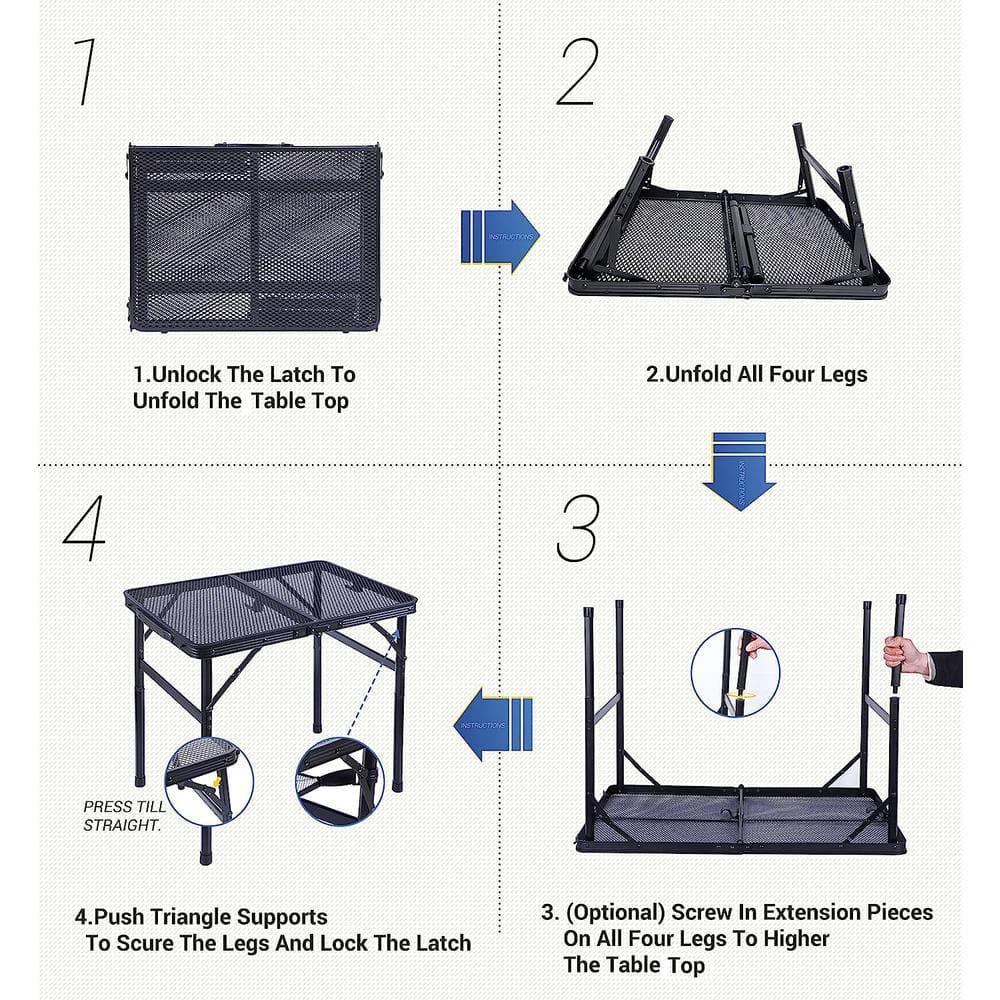Nice C Table for Grill, Outdoor Table, Camping Table, Outdoor Cooking Table, Picnic Tables, Card Table Adjustable Height, Mesh Bag, Carry Handle (47.3” x 23.7“ x 14.7”/24.2“ Black)