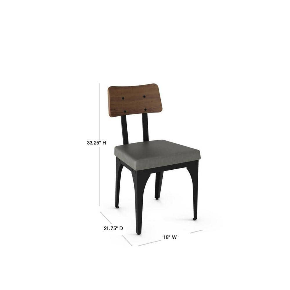 Amisco Symmetry Dining Chair - Grey Faux Leather / Light Brown Distressed Wood / Black Metal (Set of 2)