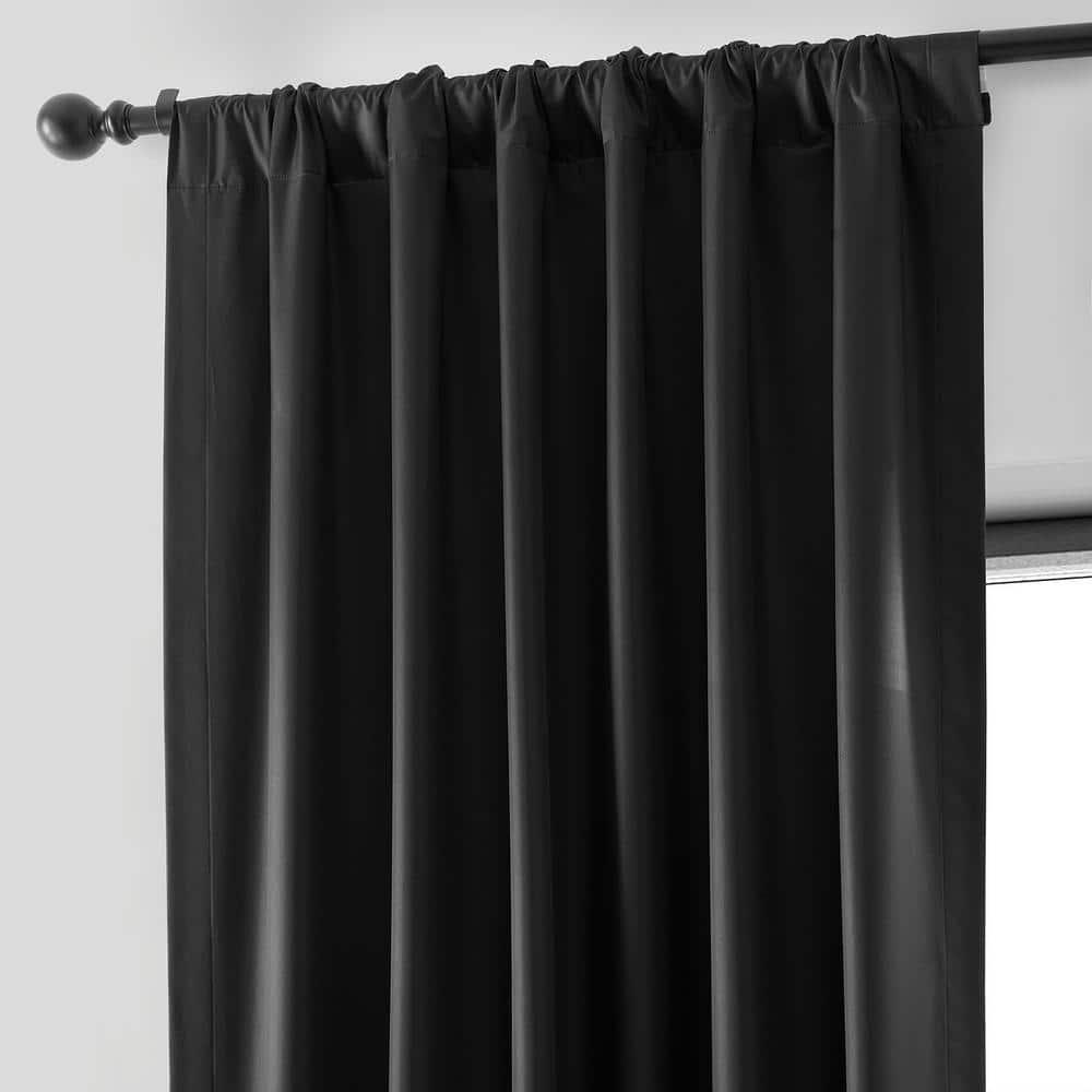 Exclusive Fabrics  Essential Polyester Solid Blackout Curtains - Thermal Insulated Window Curtains Rod Pocket (Single Panel) 50 X 96 - Deep Black