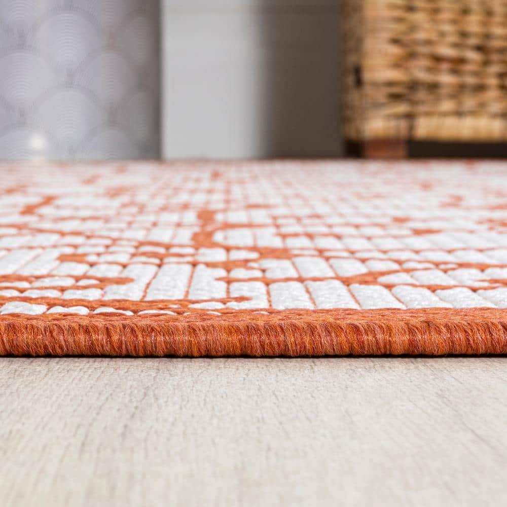 4' x 6' Madrid Vintage Filigree Textured Weave Indoor/Outdoor Area Rug, Cream/Orange - JONATHAN Y