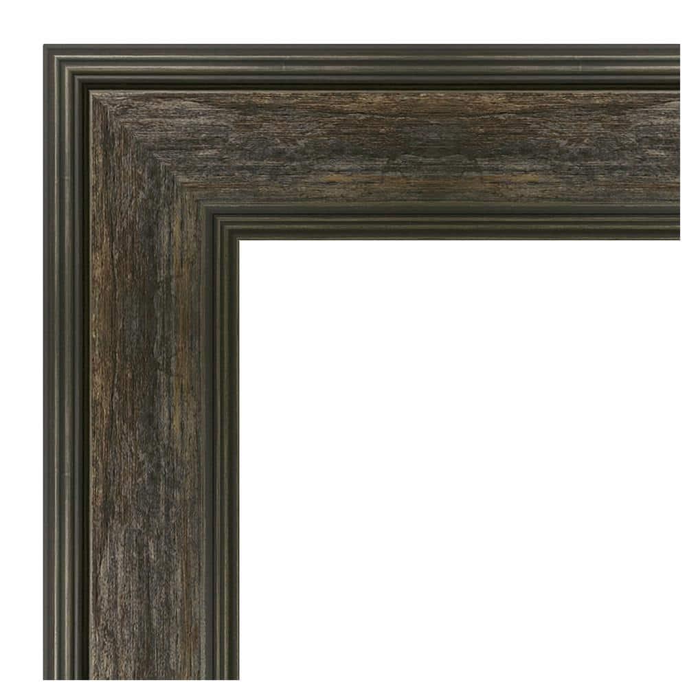 Amanti Art Beveled Bathroom Wall Mirror - Rail Rustic Char Frame - Rail Rustic Char Outer Size: 26 x 26 in