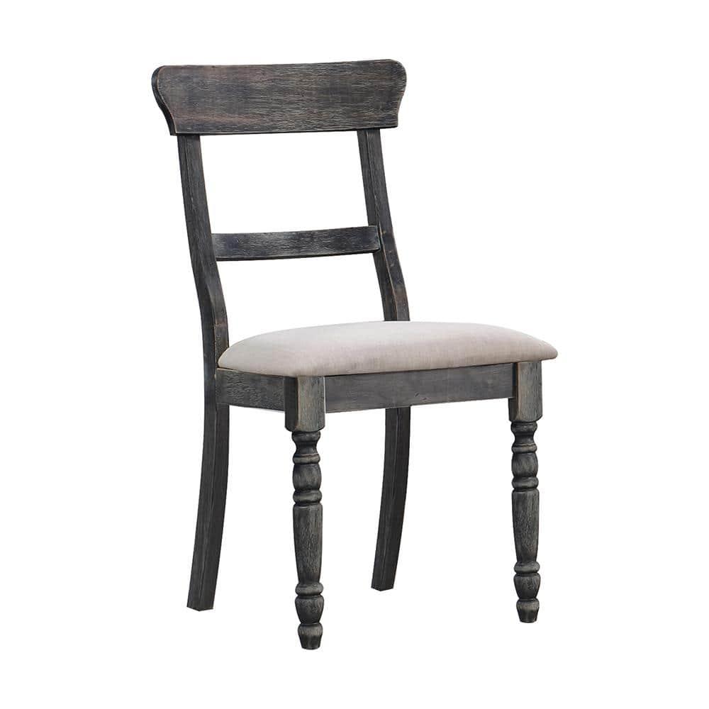 Set of 2 Wallace Side Chair Light Brown/Gray - Acme Furniture: Upholstered Linen, Turned Legs, Crosspiece Backrest