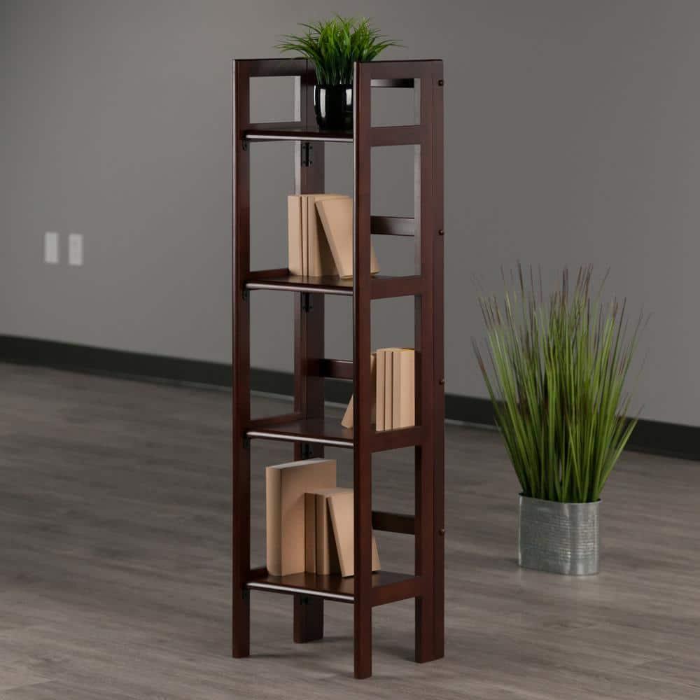 51.34" Terry Folding Bookcase Walnut - Winsome: Beech Wood, 4 Shelves, Space Saver