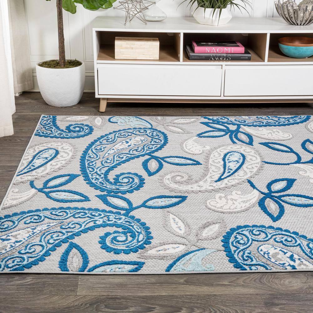 5'x8' Julien Paisley High-Low Indoor/Outdoor Area Rug, Blue/Light Gray - JONATHAN Y