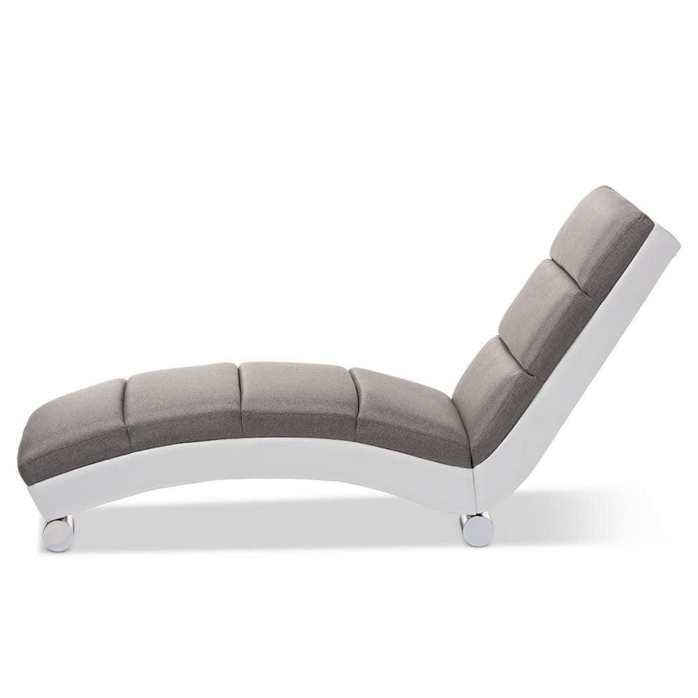 Baxton Studio Percy Modern and Contemporary Grey Fabric and White Faux Leather Upholstered Chaise Lounge