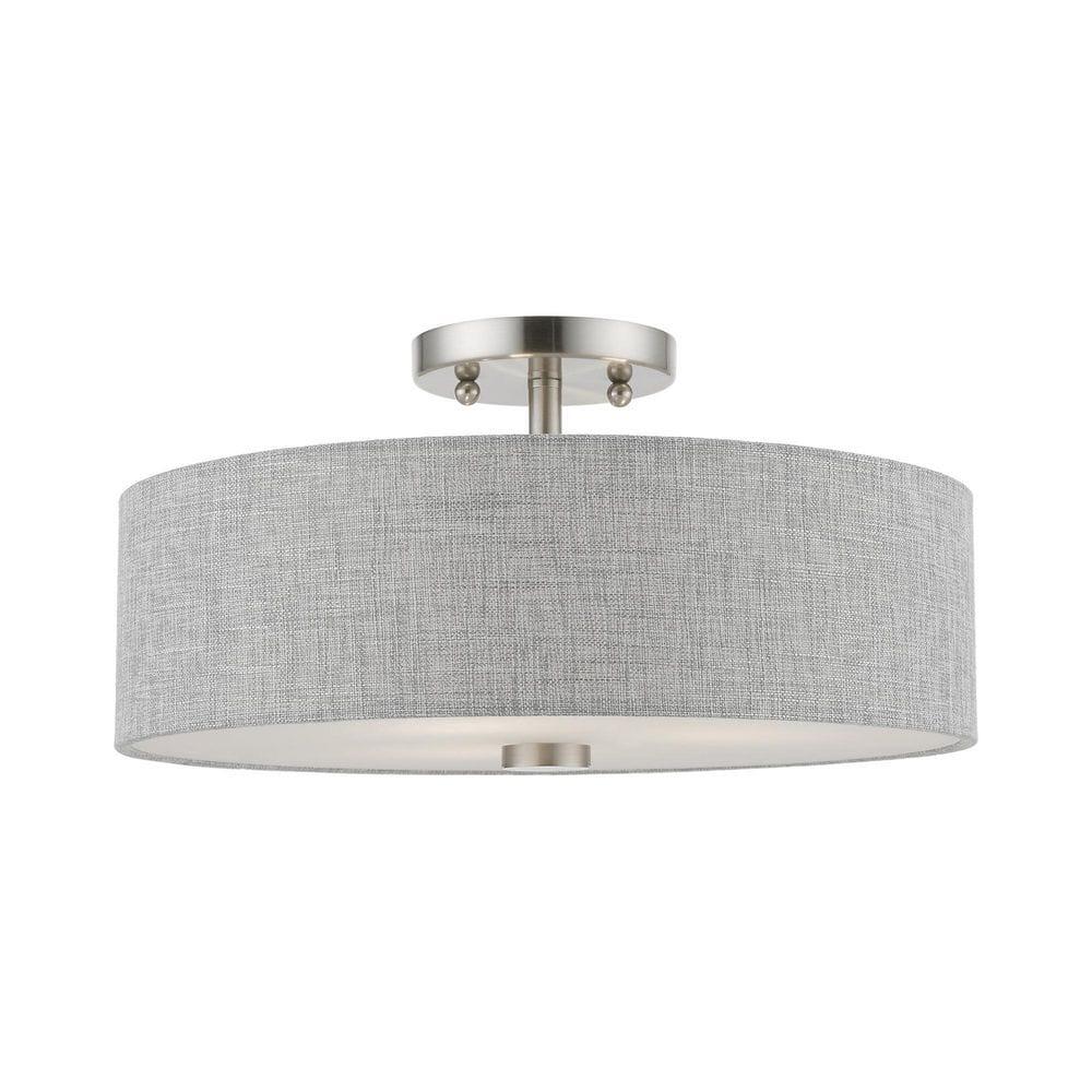Livex Lighting Dakota 3 - Light Semi-Flush Mount in  Brushed Nickel/Shiny White