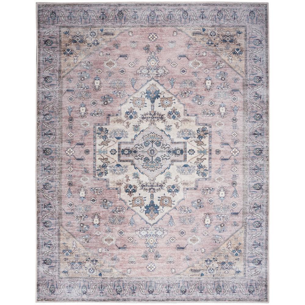 Nourison Washable Brilliance Medallion Indoor Rug Blush 5'3" x 7'3"