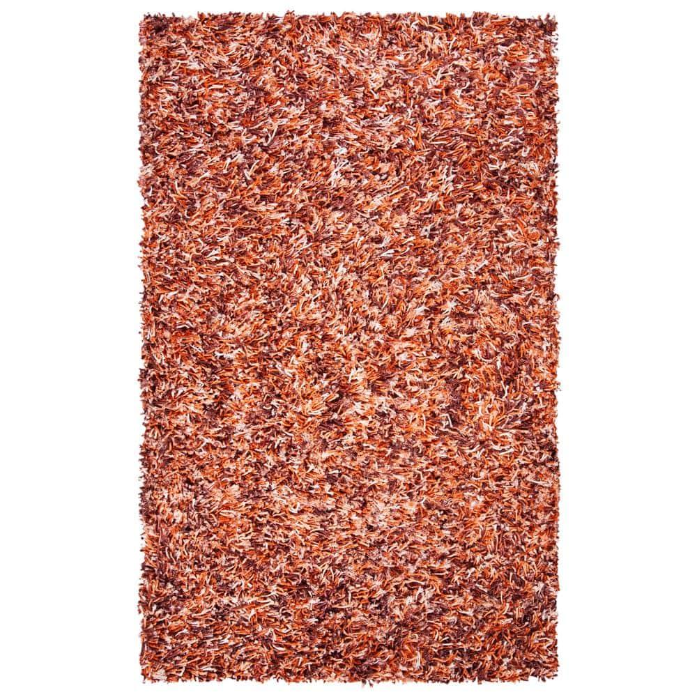 SAFAVIEH Rio Kynaston Solid Polyester Shag Area Rug, Rust/Ivory, 6' x 9'