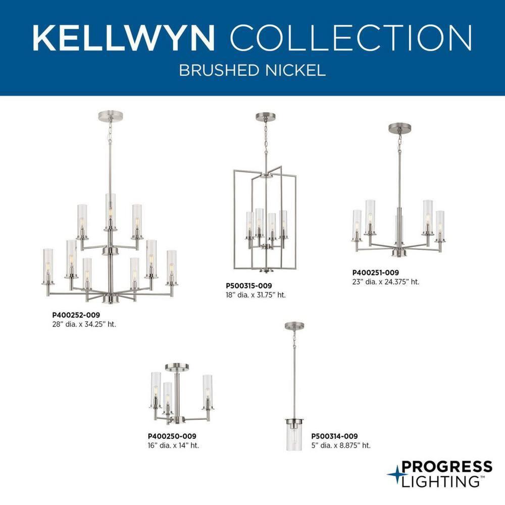 Progress Lighting Kellwyn 4-Light Foyer Pendant, Brushed Nickel, Clear Glass Shade