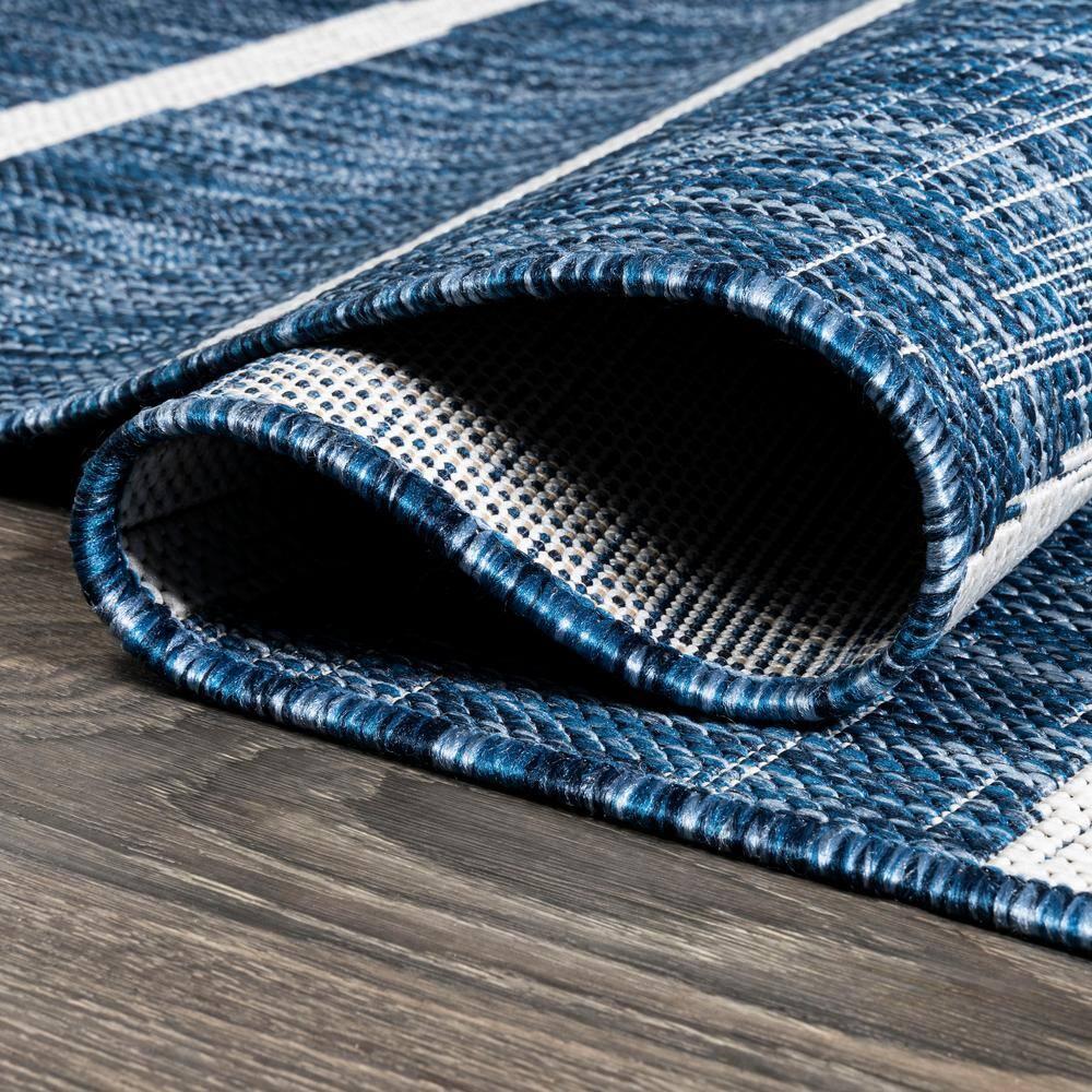 2'x10' Colonia Berber Stripe Indoor/Outdoor Runner Rug, Blue/Ivory - JONATHAN Y