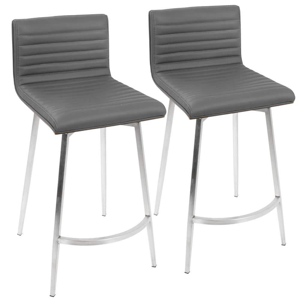 Set of 2 Mason Contemporary Swivel Counter Height Barstools Gray - LumiSource: Upholstered, Steel Legs, 250lb Capacity