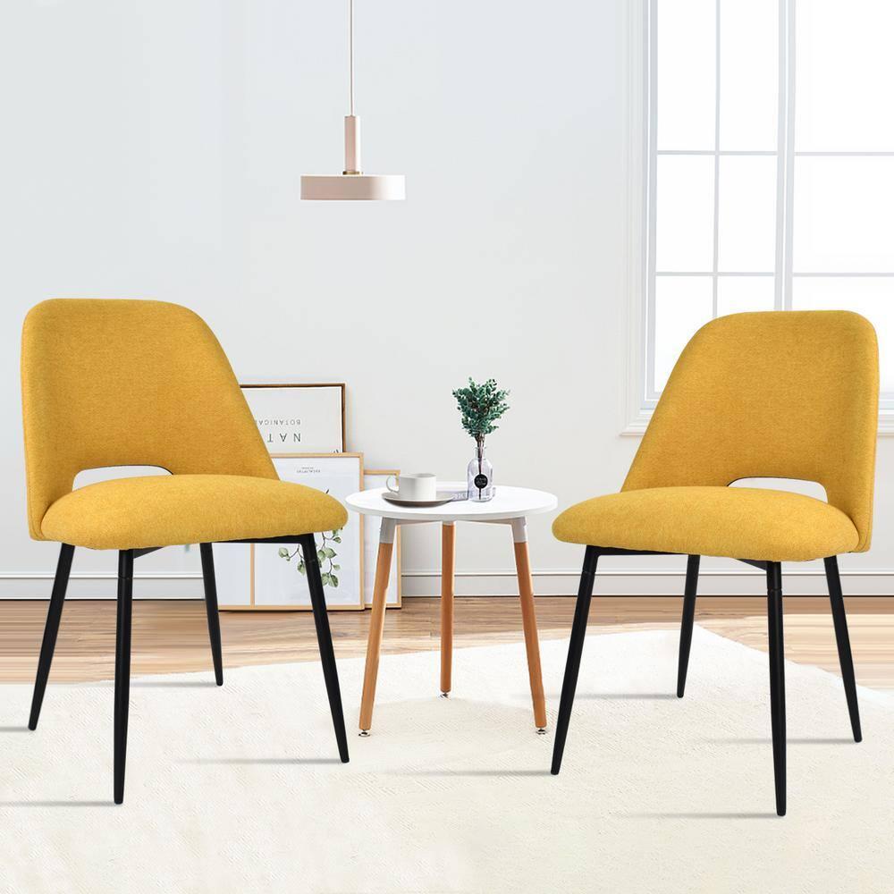 Edwin 21.6" Wider Seat Yellow Upholstered Dining Chairs Set Of 2,Modern Kitchen Armless Dining Chair With Black Metal Legs-Maison Boucle