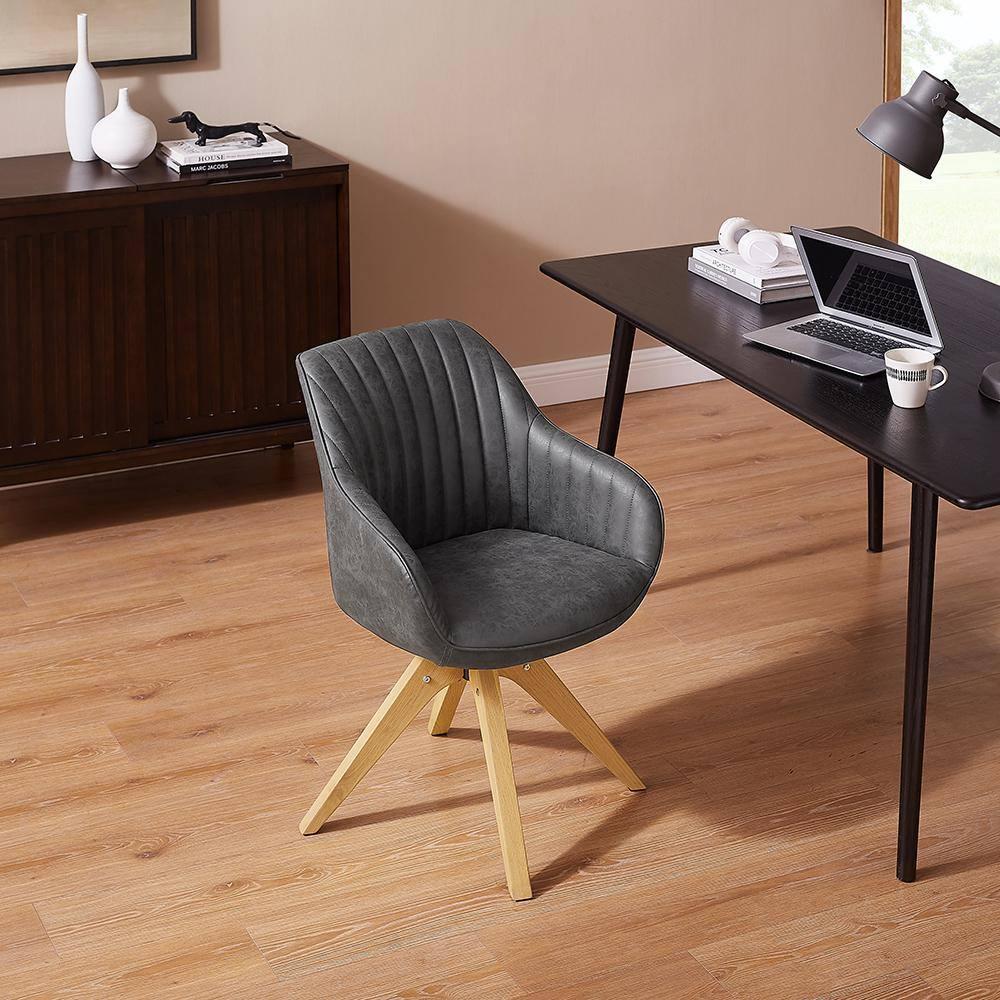 Elegant Dark Grey Suede & Faux Leather Swivel Accent Chair