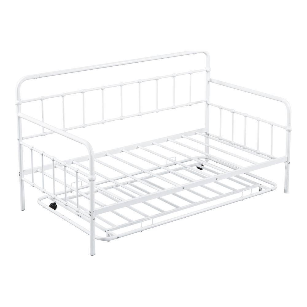 Furniture of America Choste Metal 2-Piece Twin Daybed with Trundle Set up to 200 lbs, White