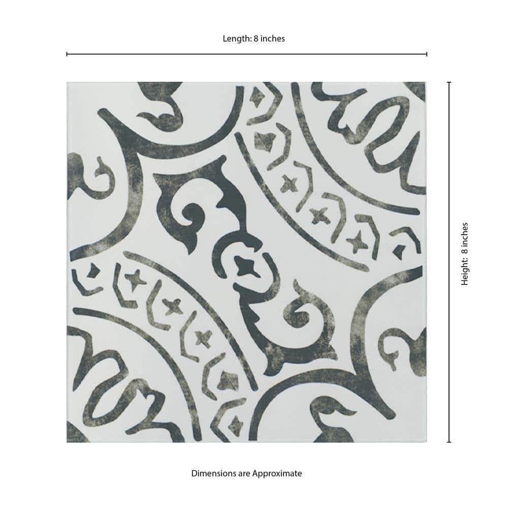 Amara 8" x 8" Encaustic Look Matte Porcelain Floor & Wall Tile