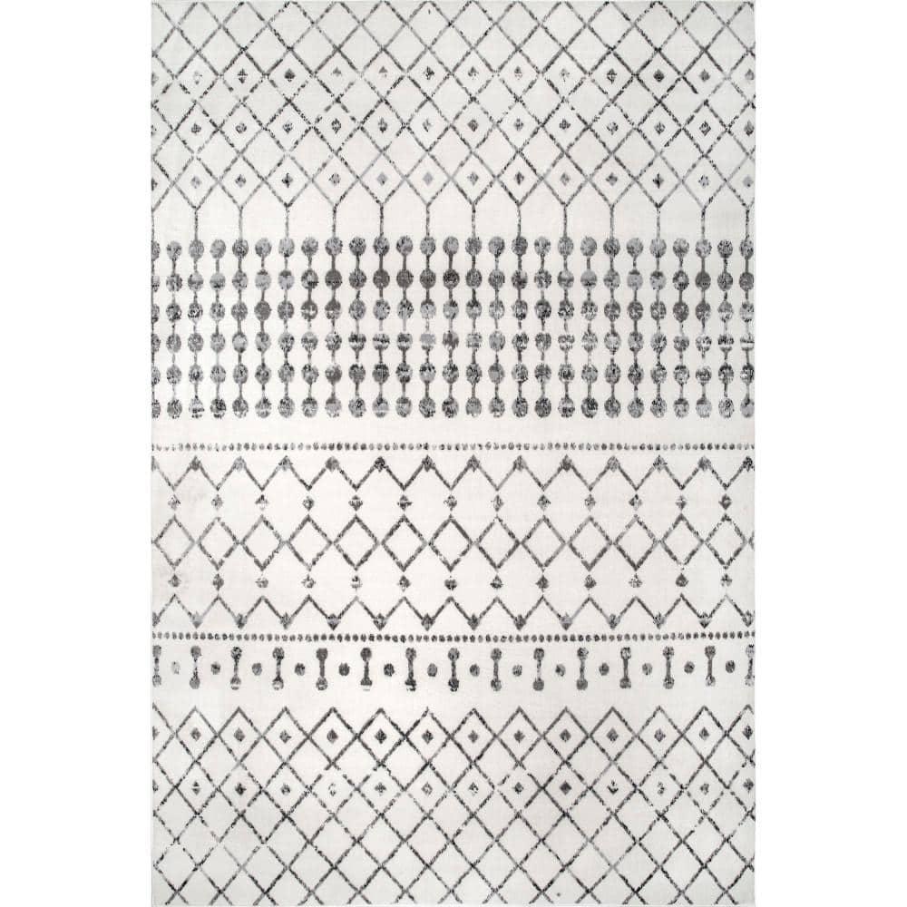 Nuloom 7x9 Zola Geometric Moroccan Indoor Area Rug, Grey, Faded Bohemian Design, Stain Resistant, BedroomLiving Room, Kitchen,