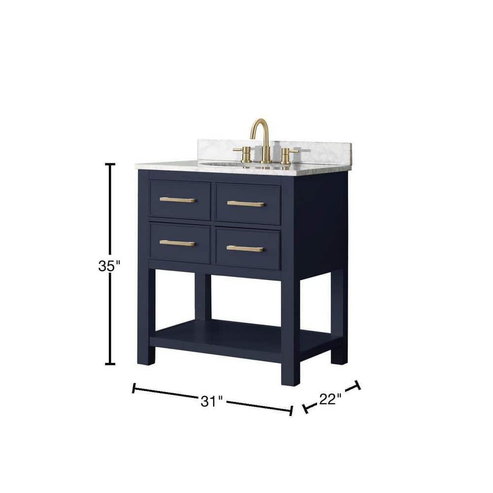 Navy Blue Solid Wood 30" Vanity with Stone Top