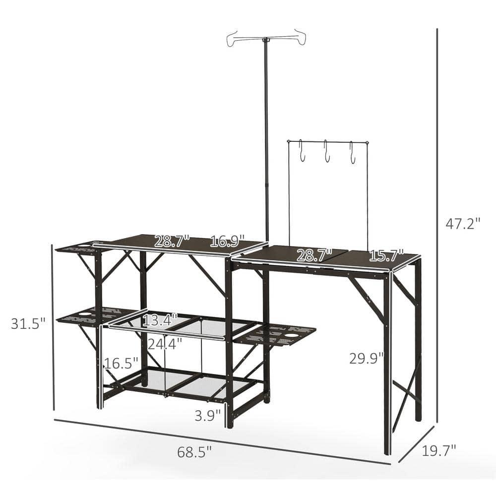 Outsunny Folding Camp Kitchen, Camping Table Cooking Station with Adjustable Lamp Stand