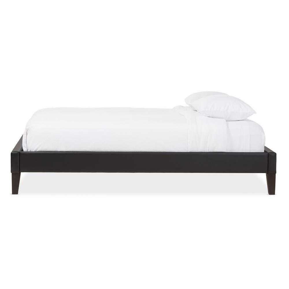 Full Lancashire Modern and Contemporary Faux Leather Upholstered Bed Frame with Tapered Legs Black - Baxton Studio