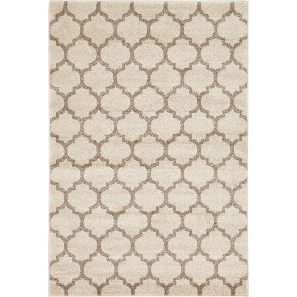 Unique Loom 4' 1 x 6' 1 Trellis Philadelphia Beige and Light Brown Area Rug