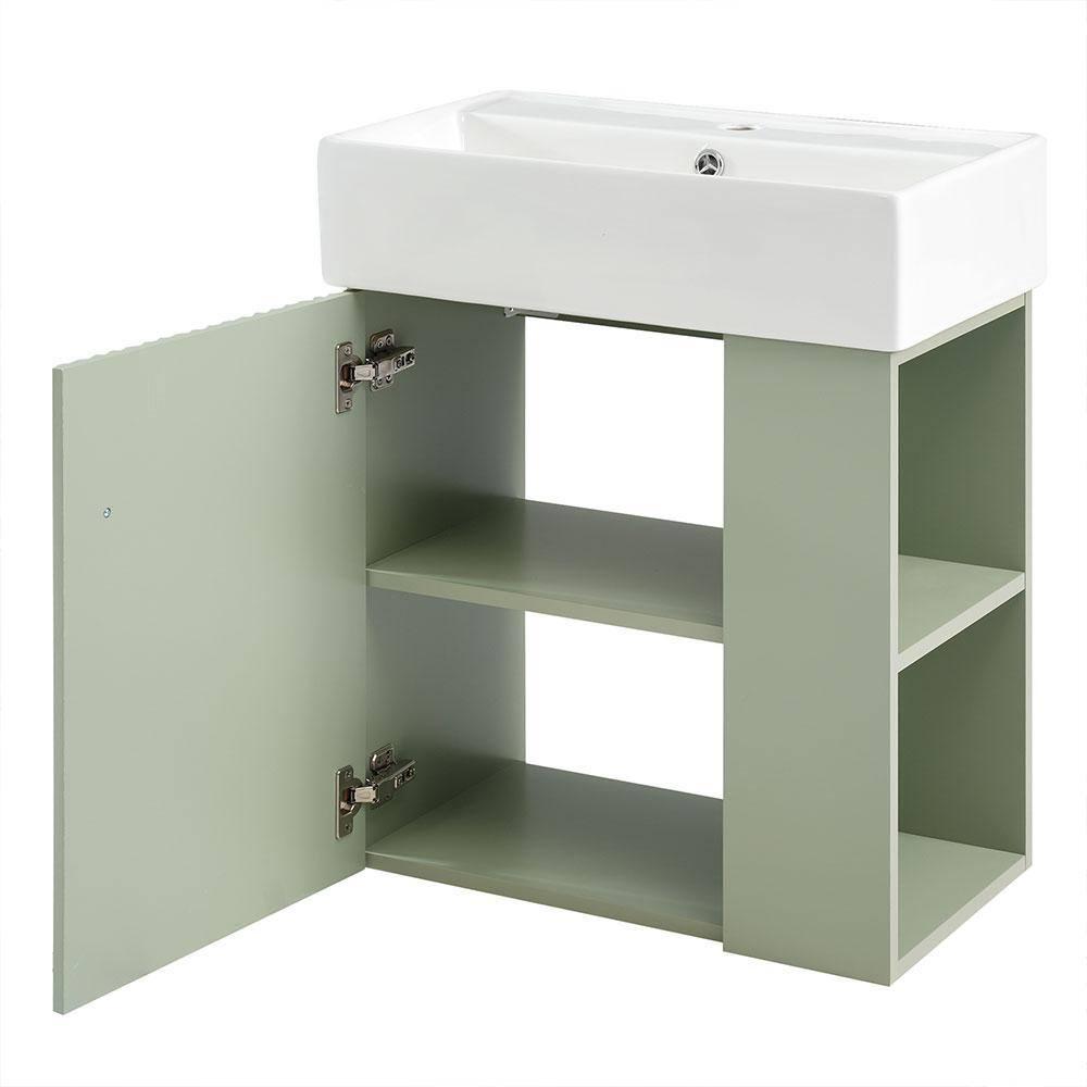 CARPET DESIGN UNLIMITED 2015 LLC 21.6 inch Modern Floating Bathroom Vanity with Ceramic Basin, Right side storage, Green